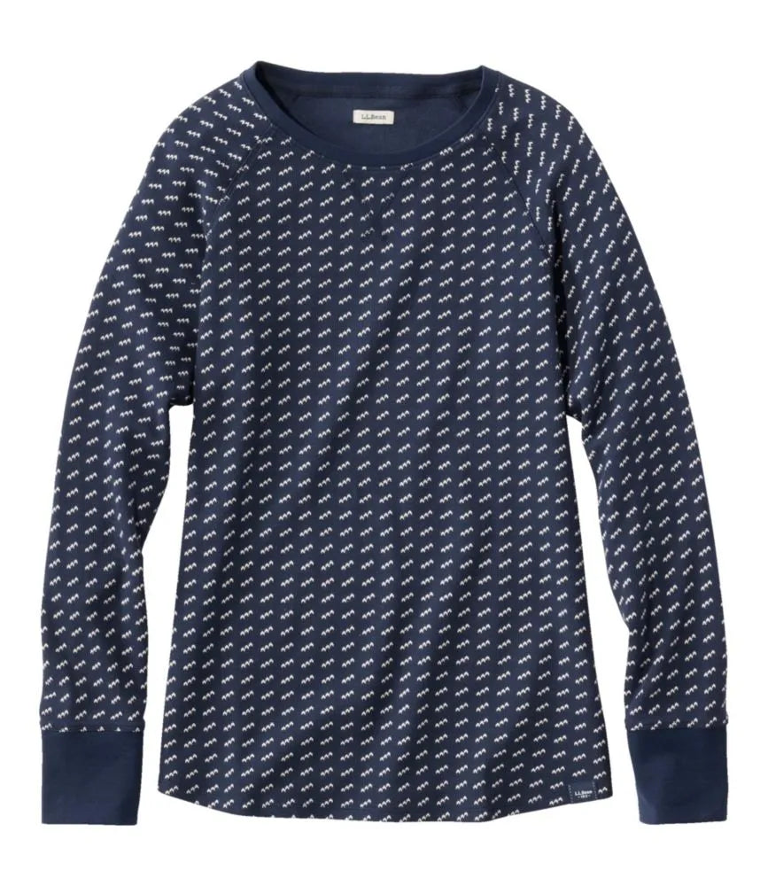 Women's Unshrinkable Mini-Waffle Tee, Long-Sleeve Crewneck Stripe