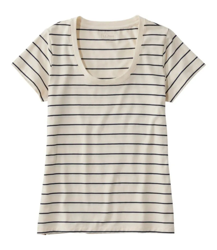 Women's Soft Stretch Supima-Blend Tee, Scoopneck Short-Sleeve Stripe