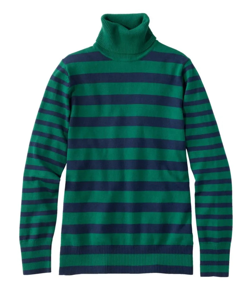 Women's Cotton/Cashmere Sweater, Turtleneck Stripe