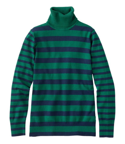 Women's Cotton/Cashmere Sweater, Turtleneck Stripe