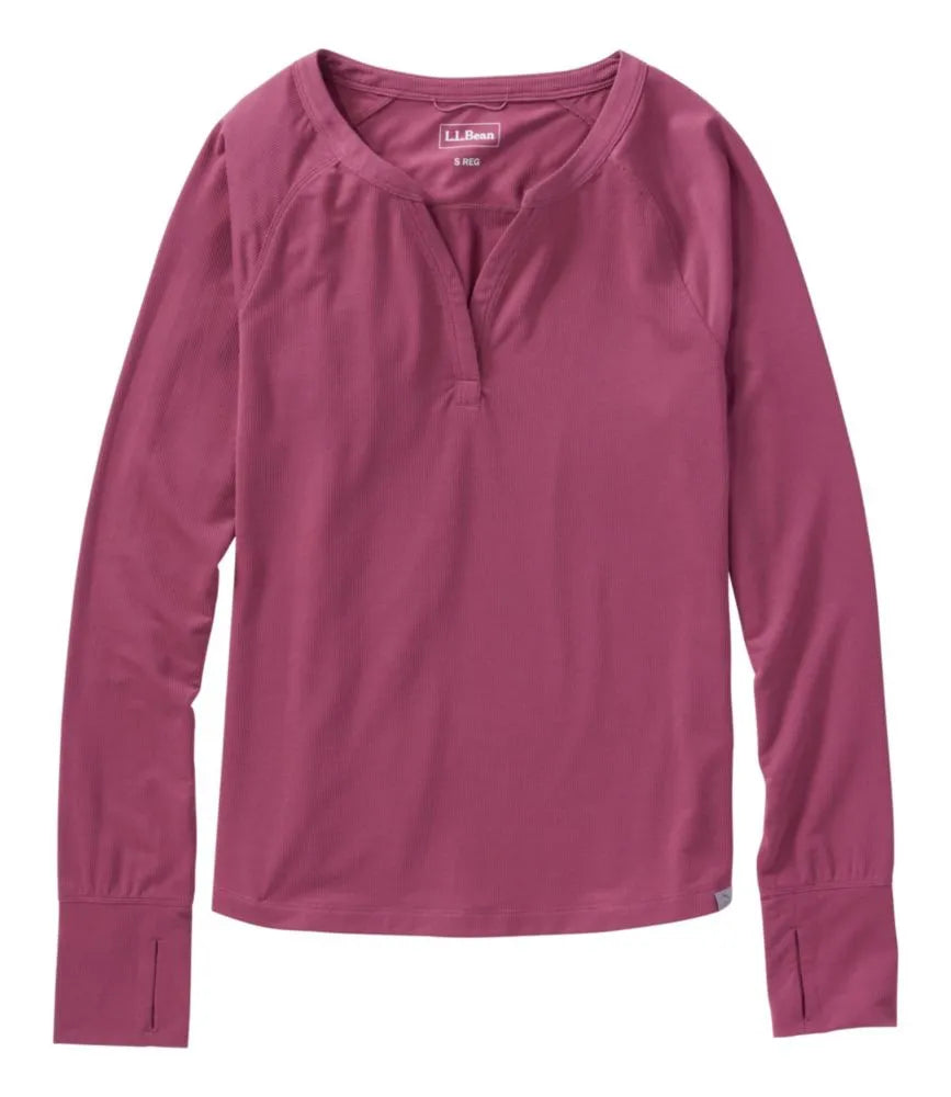 Women's Ribbed Performance Tee, Long-Sleeve Splitneck