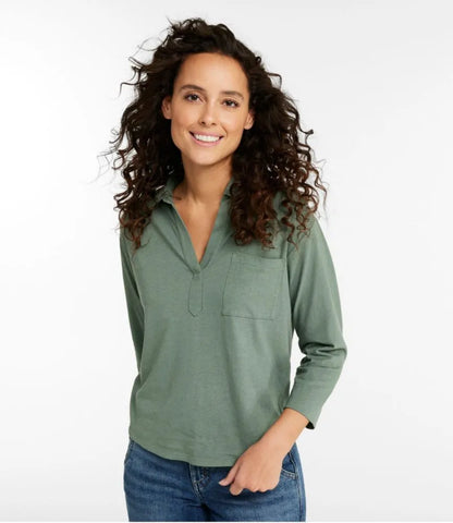 Women's Lakeside Linen/Cotton Tee, Three-Quarter-Sleeve Splitneck Polo