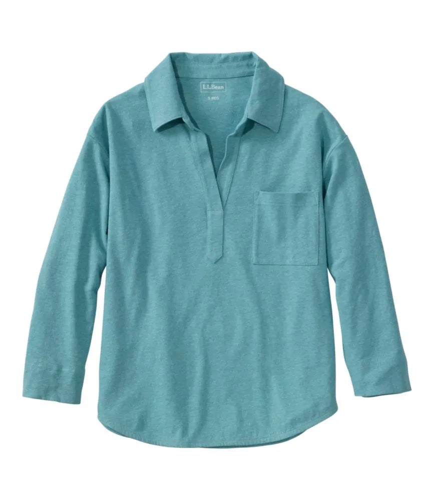 Women's Lakeside Linen/Cotton Tee, Three-Quarter-Sleeve Splitneck Polo