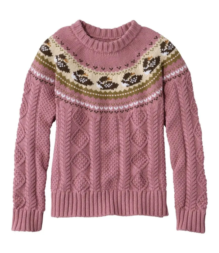 Women's Signature Cotton Fisherman Sweater, Crewneck Novelty
