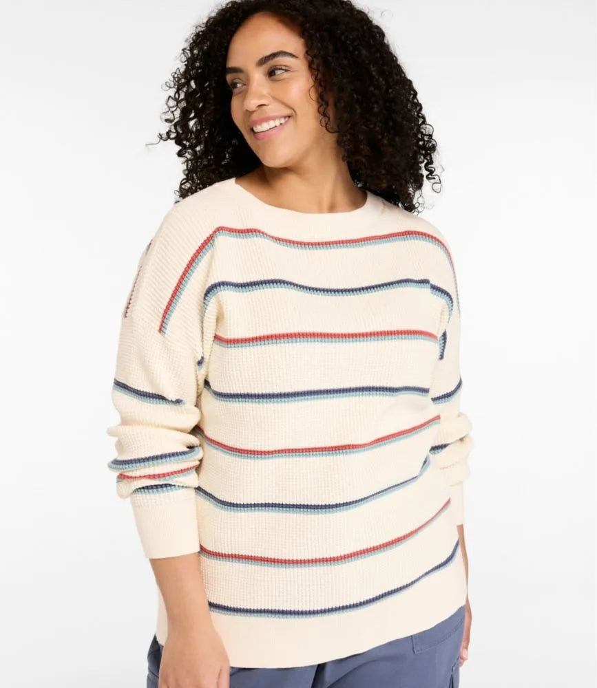 Women's Sunwashed Waffle Sweater, Pullover Stripe