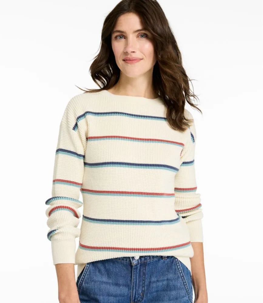 Women's Sunwashed Waffle Sweater, Pullover Stripe