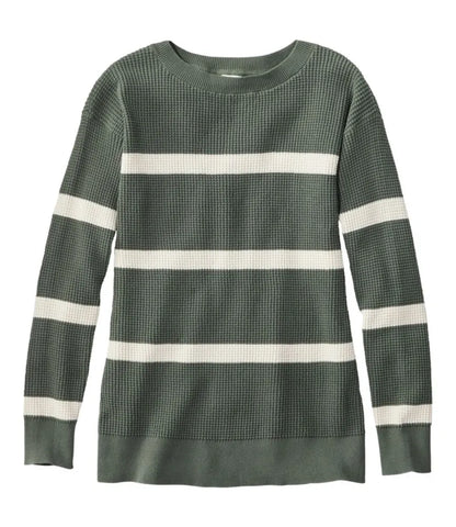 Women's Sunwashed Waffle Sweater, Pullover Stripe