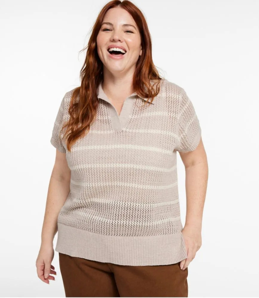 Women's Organic Cotton Slub Pointelle Sweater, Polo