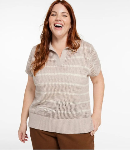 Women's Organic Cotton Slub Pointelle Sweater, Polo