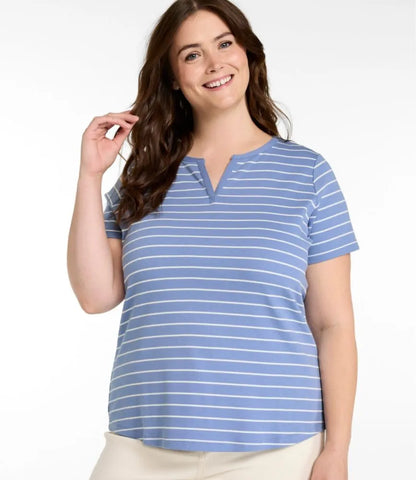 Women's L.L.Bean Tee, Short-Sleeve Notch-Neck Stripe