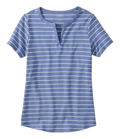 Women's L.L.Bean Tee, Short-Sleeve Notch-Neck Stripe