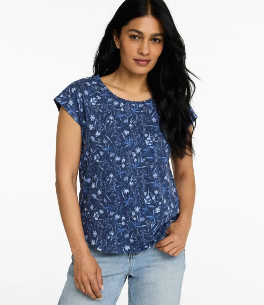 Women's Lakeside Linen/Cotton Tee, Short-Sleeve Scoopneck Print