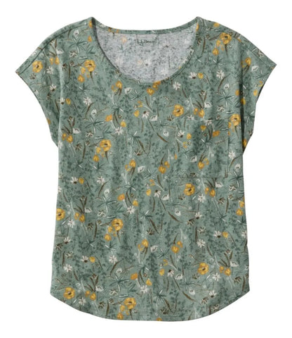 Women's Lakeside Linen/Cotton Tee, Short-Sleeve Scoopneck Print