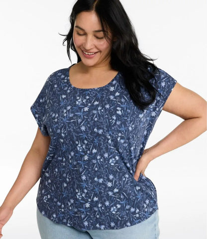 Women's Lakeside Linen/Cotton Tee, Short-Sleeve Scoopneck Print