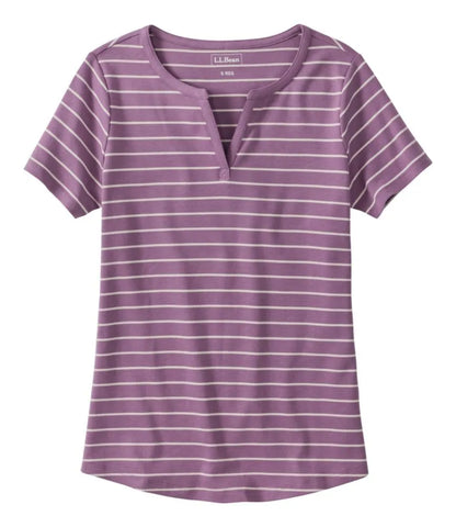 Women's L.L.Bean Tee, Short-Sleeve Notch-Neck Stripe