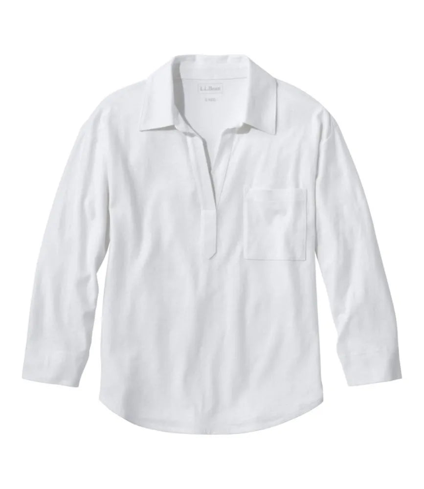 Women's Lakeside Linen/Cotton Tee, Three-Quarter-Sleeve Splitneck Polo