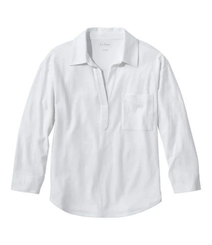 Women's Lakeside Linen/Cotton Tee, Three-Quarter-Sleeve Splitneck Polo