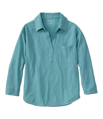 Women's Lakeside Linen/Cotton Tee, Three-Quarter-Sleeve Splitneck Polo