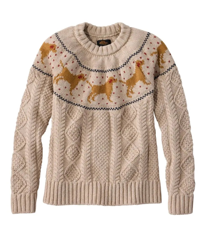 Women's Signature Cotton Fisherman Sweater, Crewneck Novelty