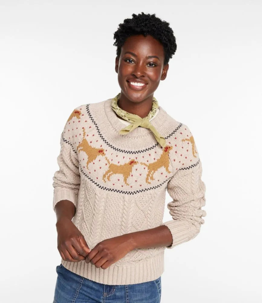 Women's Signature Cotton Fisherman Sweater, Crewneck Novelty