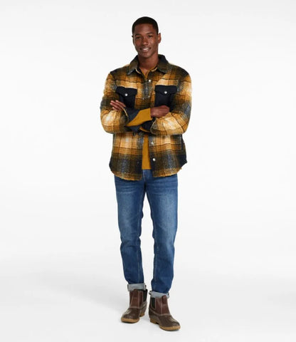 Men's Signature Mixed Media Fleece Shirt Jacket, Plaid