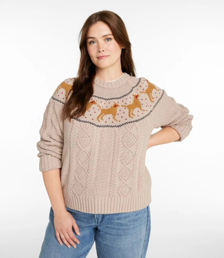 Women's Signature Cotton Fisherman Sweater, Crewneck Novelty