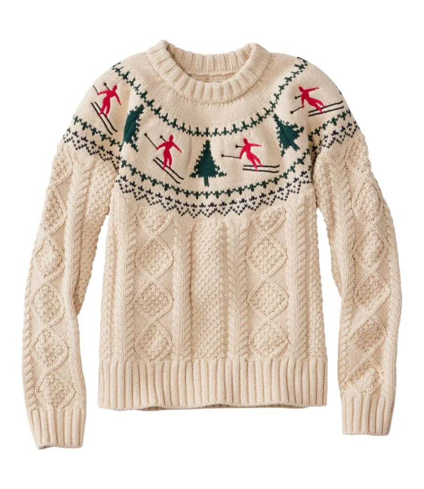 Women's Signature Cotton Fisherman Sweater, Crewneck Novelty