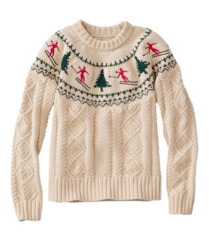 Women's Signature Cotton Fisherman Sweater, Crewneck Novelty