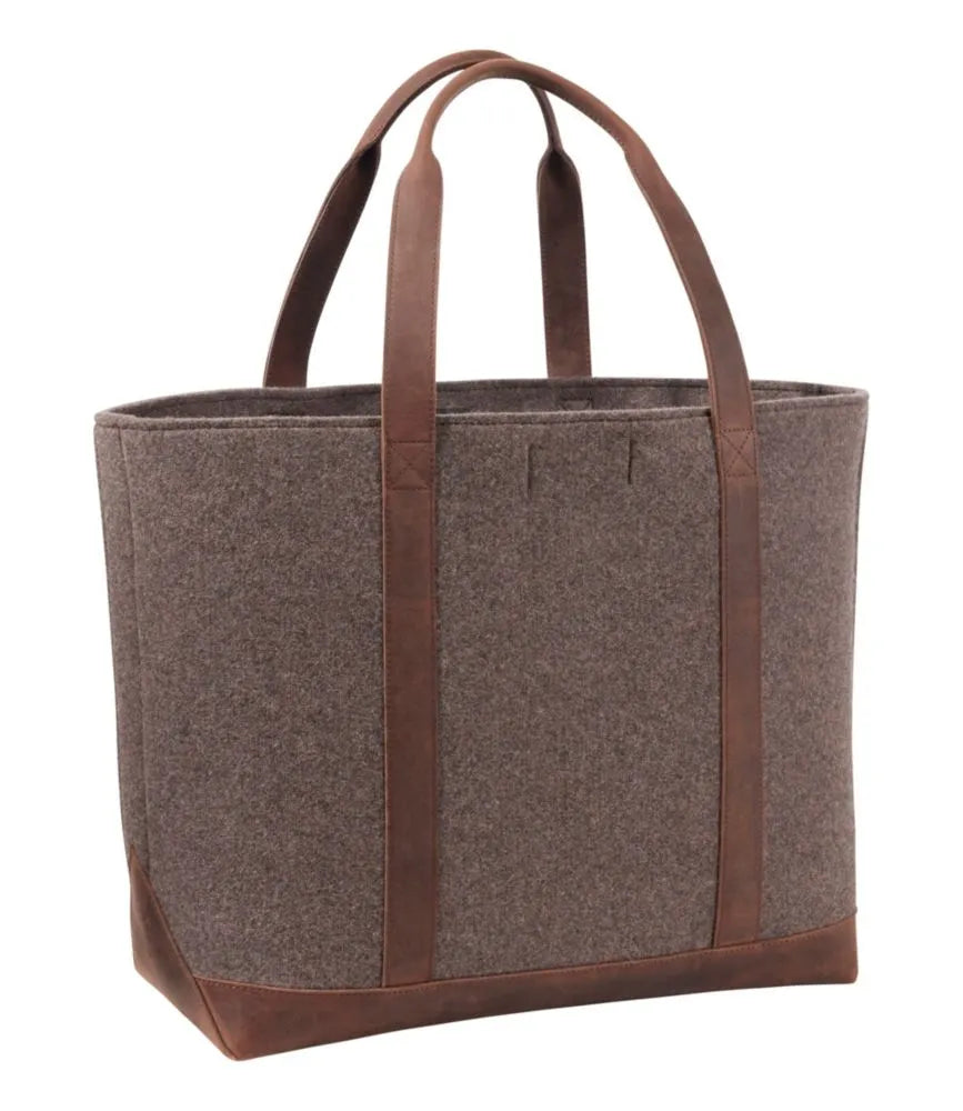 Leather-Trim Wool Tote