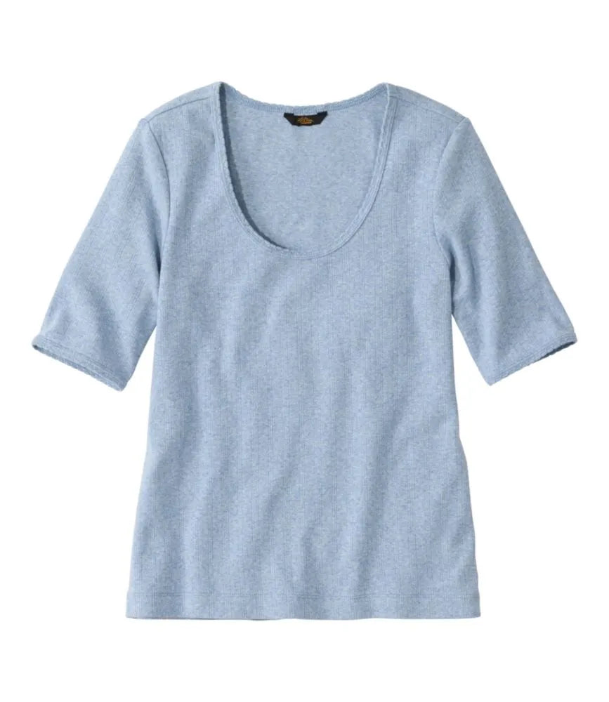 Women's Signature Premium Essential Pointelle Tee, Elbow-Sleeve Scoopneck