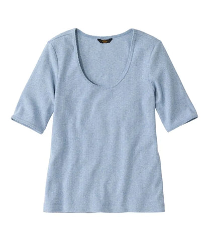 Women's Signature Premium Essential Pointelle Tee, Elbow-Sleeve Scoopneck
