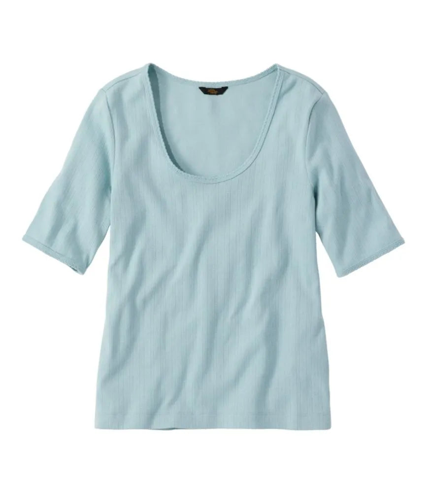 Women's Signature Premium Essential Pointelle Tee, Elbow-Sleeve Scoopneck