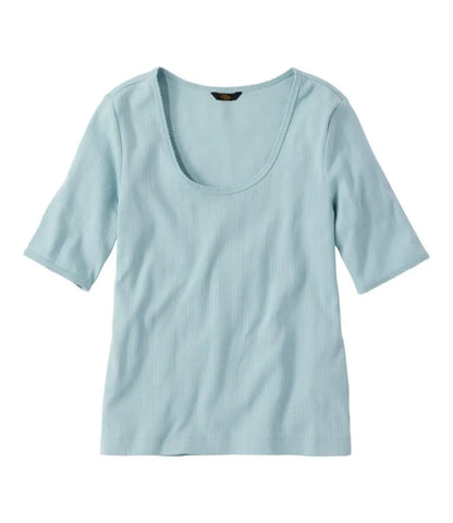 Women's Signature Premium Essential Pointelle Tee, Elbow-Sleeve Scoopneck