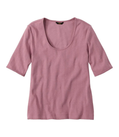 Women's Signature Premium Essential Pointelle Tee, Elbow-Sleeve Scoopneck