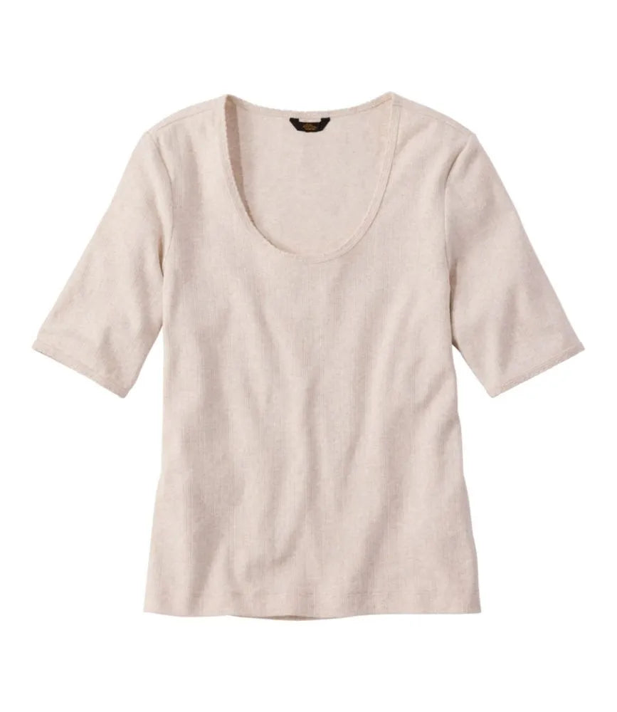 Women's Signature Premium Essential Pointelle Tee, Elbow-Sleeve Scoopneck