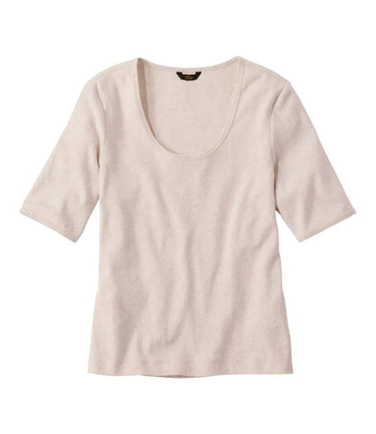 Women's Signature Premium Essential Pointelle Tee, Elbow-Sleeve Scoopneck