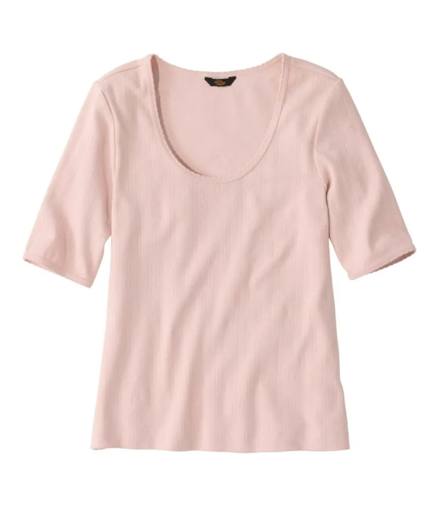 Women's Signature Premium Essential Pointelle Tee, Elbow-Sleeve Scoopneck