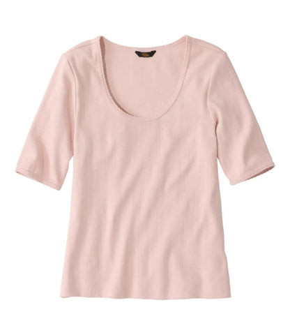 Women's Signature Premium Essential Pointelle Tee, Elbow-Sleeve Scoopneck