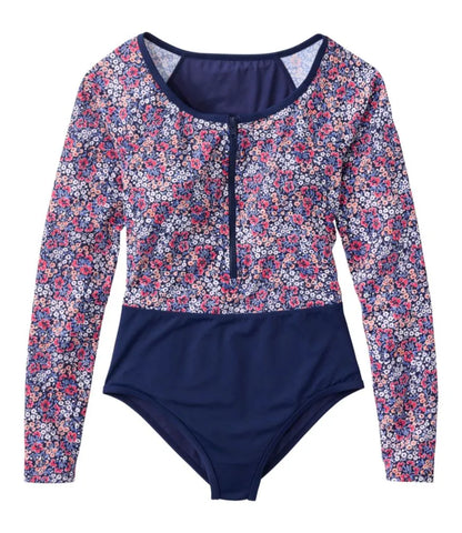 Women's Coastal Essentials Swimwear, Long-Sleeve Tanksuit Print