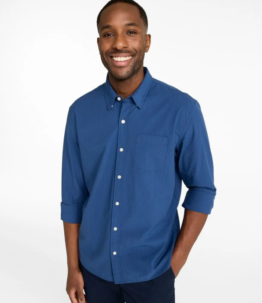 Men's Comfort Stretch Performance® Seersucker Shirt, Long-Sleeve, Slightly Fitted Untucked Fit, Stripe