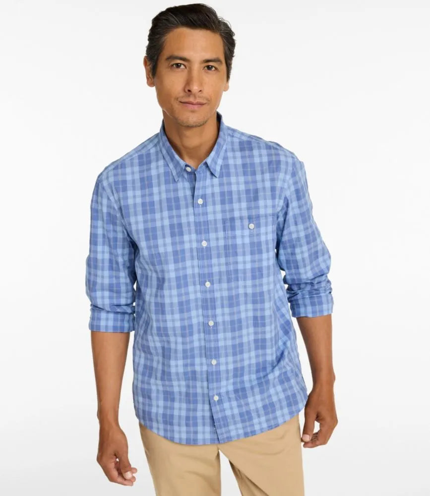 Men's Comfort Stretch Performance® Chambray Shirt, Long-Sleeve, Slightly Fitted Untucked Fit, Plaid