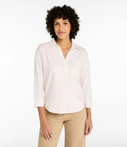 Women's Lakeside Linen/Cotton Tee, Three-Quarter-Sleeve Splitneck Polo Print