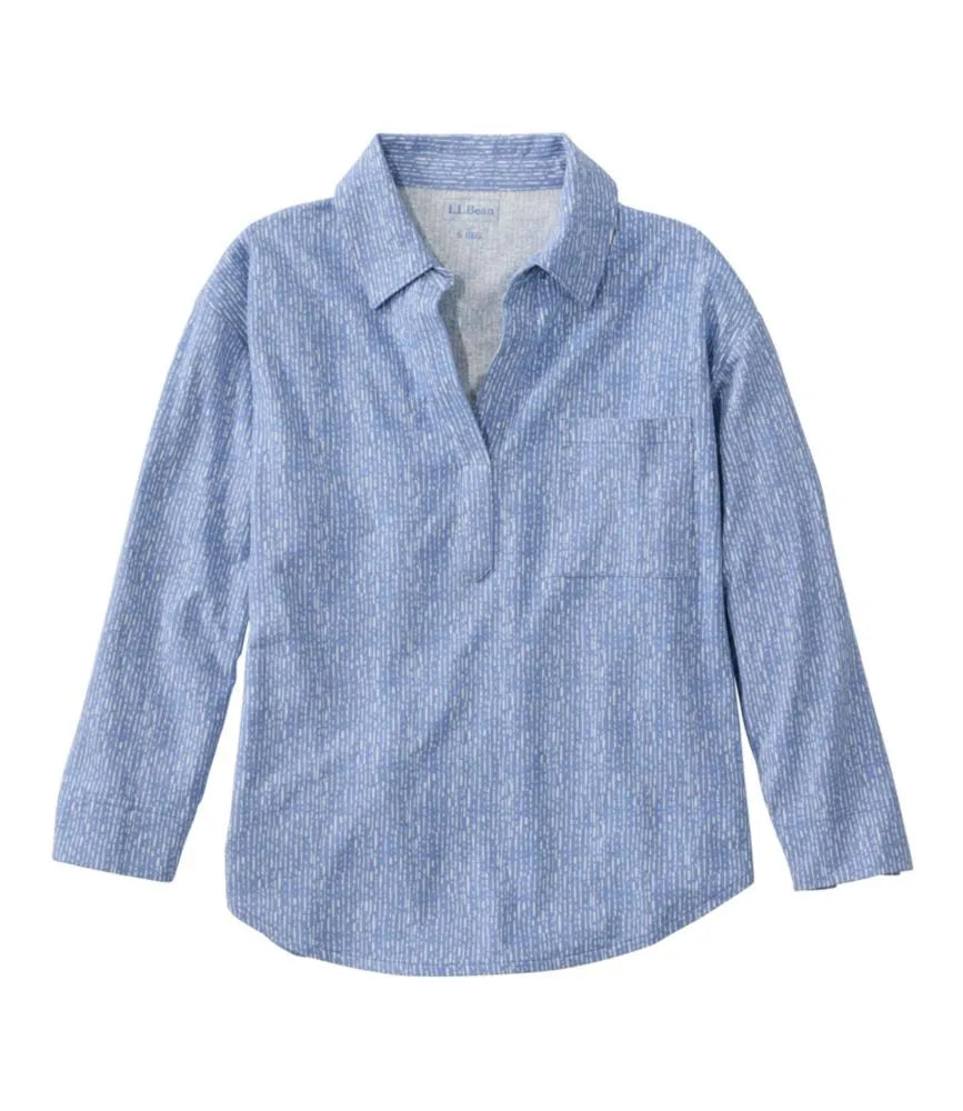 Women's Lakeside Linen/Cotton Tee, Three-Quarter-Sleeve Splitneck Polo Print