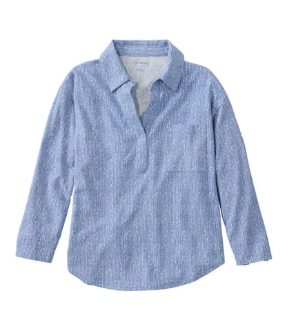 Women's Lakeside Linen/Cotton Tee, Three-Quarter-Sleeve Splitneck Polo Print