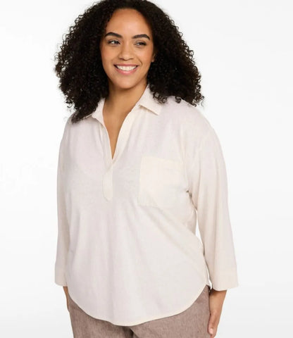 Women's Lakeside Linen/Cotton Tee, Three-Quarter-Sleeve Splitneck Polo Print