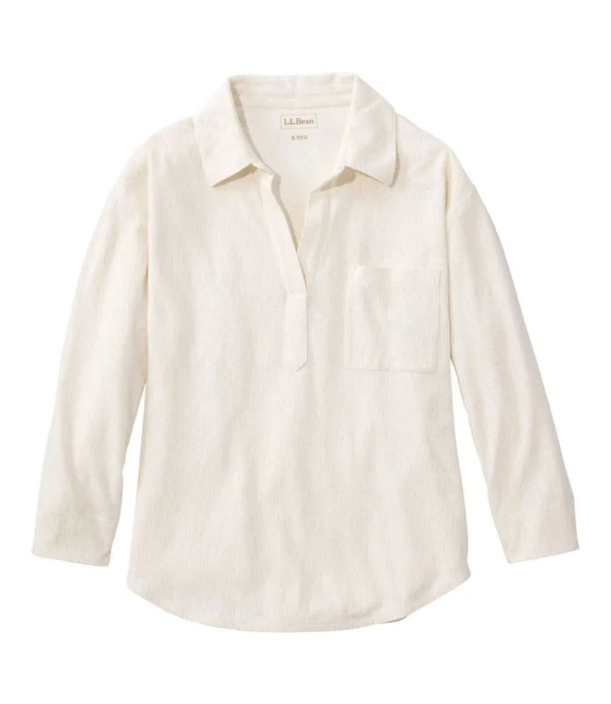 Women's Lakeside Linen/Cotton Tee, Three-Quarter-Sleeve Splitneck Polo Print