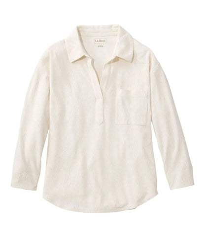 Women's Lakeside Linen/Cotton Tee, Three-Quarter-Sleeve Splitneck Polo Print