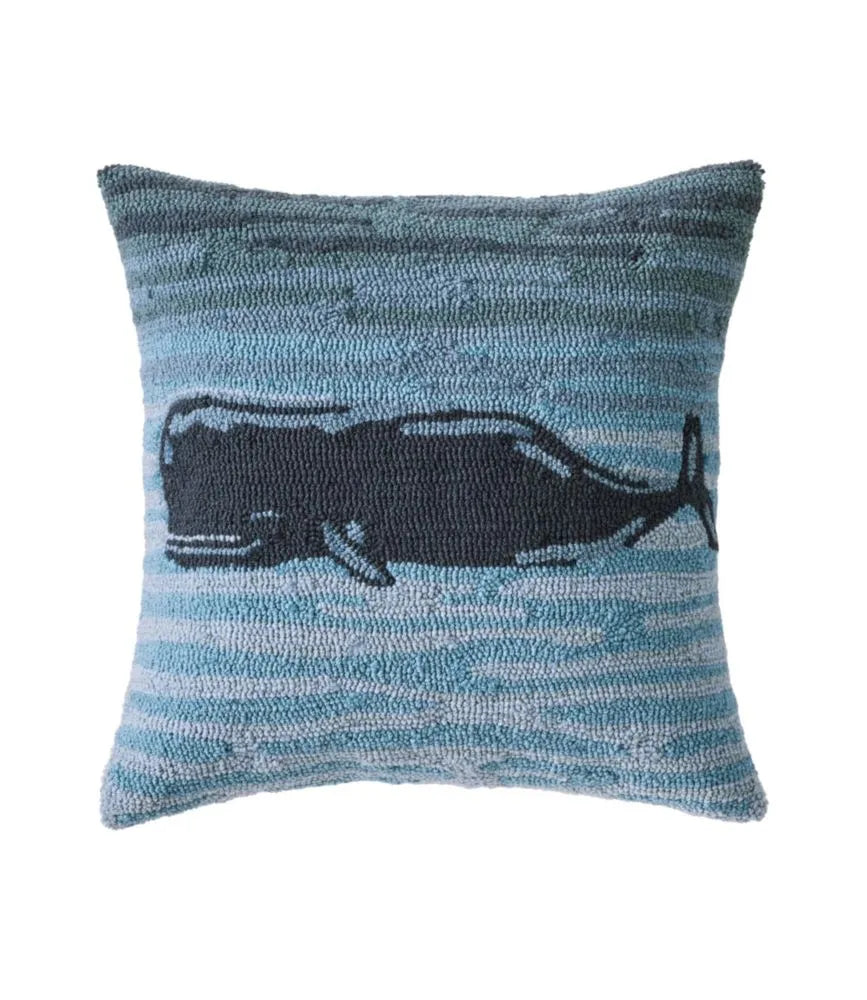 Indoor/Outdoor Hooked Pillow, Whale, 18" x 18"