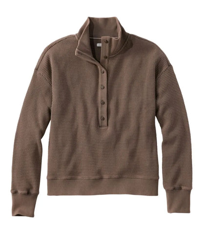 Women's Sunwashed Waffle Top, Mockneck Henley
