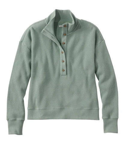 Women's Sunwashed Waffle Top, Mockneck Henley